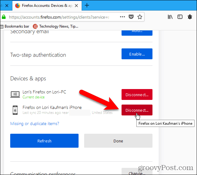 Irrota laite Firefox for Windows -sovelluksella