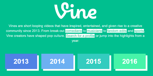 Twitter julkaisi hiljaa Vine-arkiston vuosina 2013--2016 Vine-sivustolla.