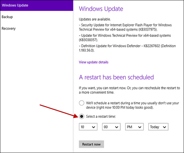 Aikataulu uudelleenkäynnistys Windows 10: ssä