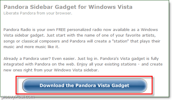 Lataa Pandora-gadget Windows 7