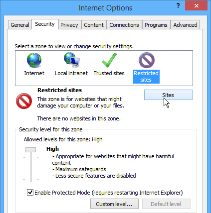 Internet Explorerin rajoitetut sivustot