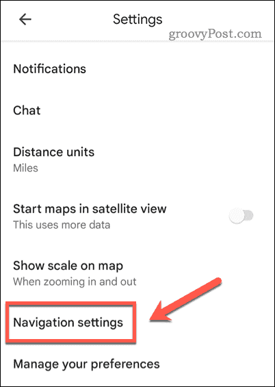 Avaa Google Mapsin navigointiasetukset