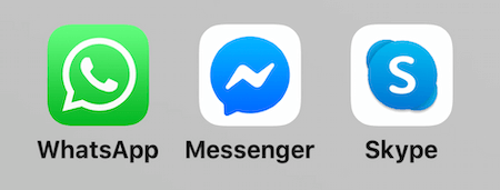 WhatsApp-, Facebook Messenger- ja Skype-kuvakkeet