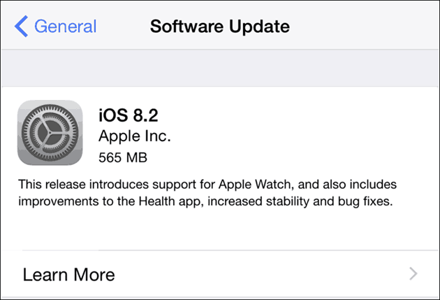 Apple iOS 8.2 iPhonelle ja iPadille - ohjelmistopäivitys