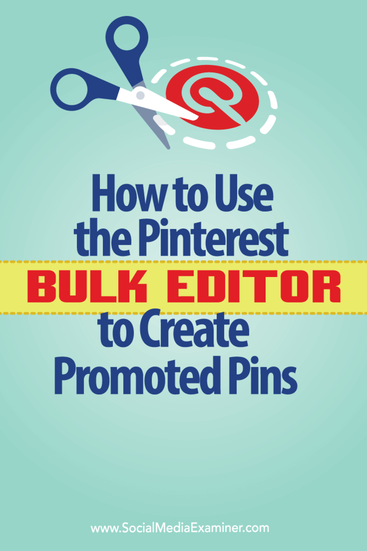 Kuinka käyttää Pinterest Bulk Editoria mainostettujen nastojen luomiseen: Social Media Examiner