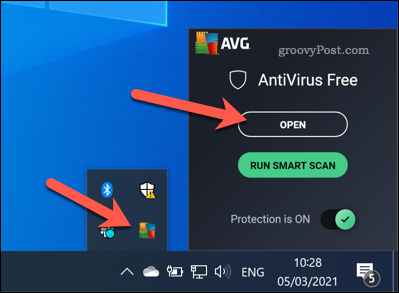 AVG-käyttöliittymän avaaminen Windowsissa