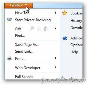 Firefox Arrow avaa asetukset
