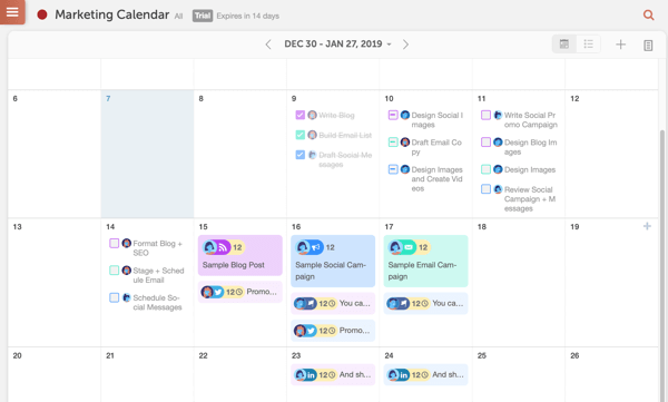 Esimerkki CoSchedule-kalenterista.