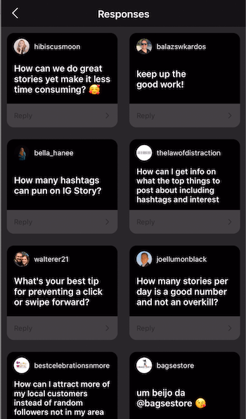lisää useita Kysymyksiä -tarra-vastauksia Instagram-tarinan kuvaan