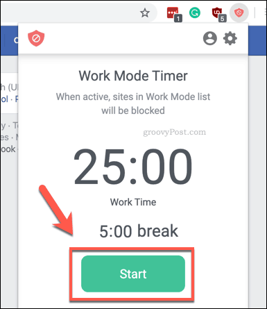 BlockSite Work Mode -ajastimen käynnistäminen