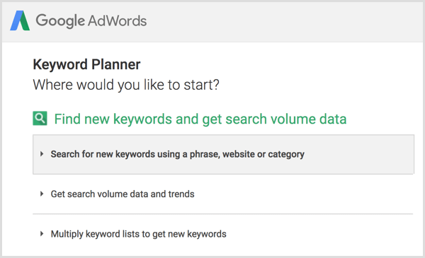 Google Keyword Planner etsi uusia avainsanoja
