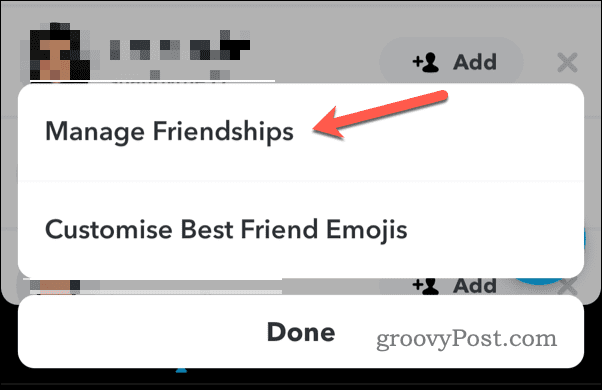 Hallitse ystävyyssuhteita Snapchatissa