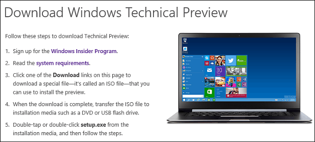Lataa Windows 10: n tekninen esikatselu