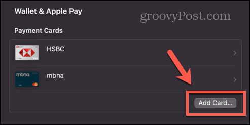 apple pay lisää kortti mac