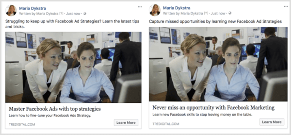 Testaa erilaisia ​​viestejä Facebook-mainoksissasi.