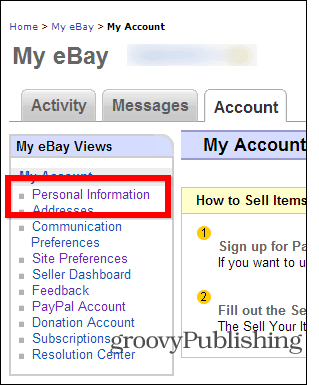 eBay muuttaa salasanan tilitiedot henkilökohtaiset tiedot