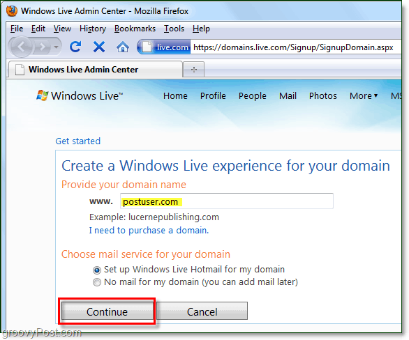 anna verkkotunnuksesi Windows Liveen