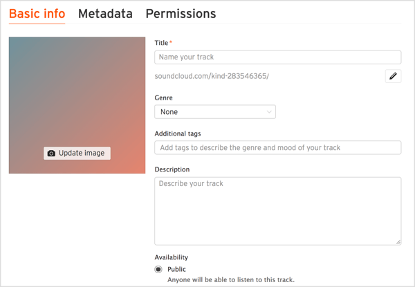 Lisää kappaleen nimi ja kuvaus, valitse tyylilaji ja lisää asiaankuuluvat tagit SoundCloudiin.