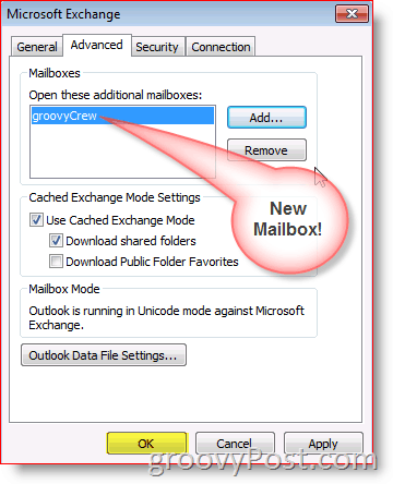 Outlook 2010 -näyttökuva lisää postilaatikon edistynyt-välilehti