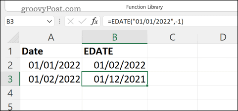 Esimerkki EDATE-kaavasta Excelissä