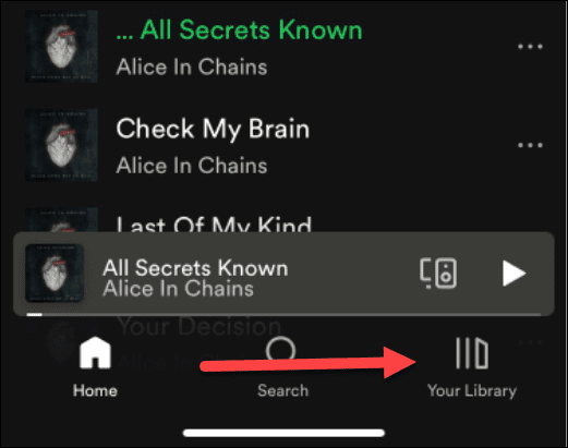 Spotify Library mobiili