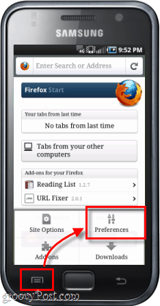 Android-puhelimen Firefox-sovelluksen asetukset