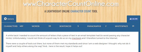 Käytä CharacterCountOnline.com-palvelua merkkien, sanojen, kappaleiden ja muun laskemiseen.