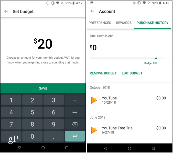 Aseta Google Play -budjetti
