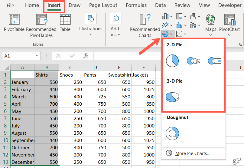 Valitse ympyräkaavio Excelissä valitsemalla tyyli