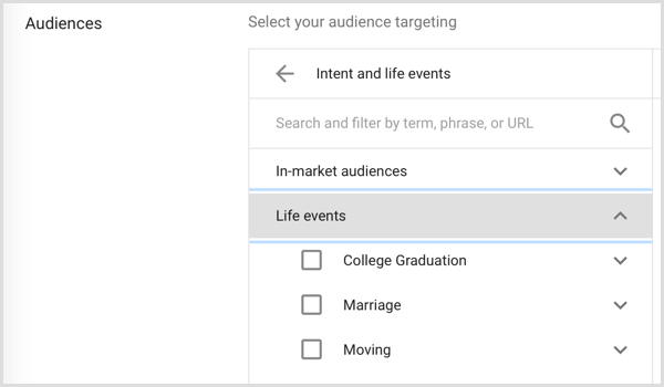 Google Adwords -yleisö, joka kohdistuu elämän tapahtumiin