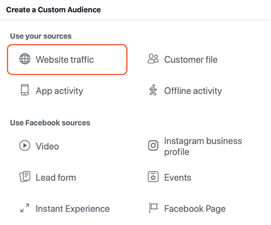 Kuinka luoda Facebook-kattavuusmainoksia, esimerkki verkkosivustojen liikenteen yleisöasetuksesta mainoksille