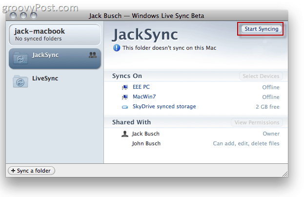 Windows Live Sync Beta OS X: ssä