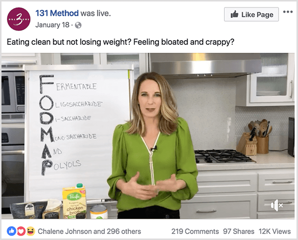 131-menetelmän Facebook-sivu julkaisee videon puhtaasta syömisestä.