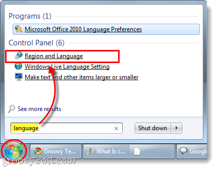 käynnistä alue ja kielen ohjauspaneeli Windows 7: ssä