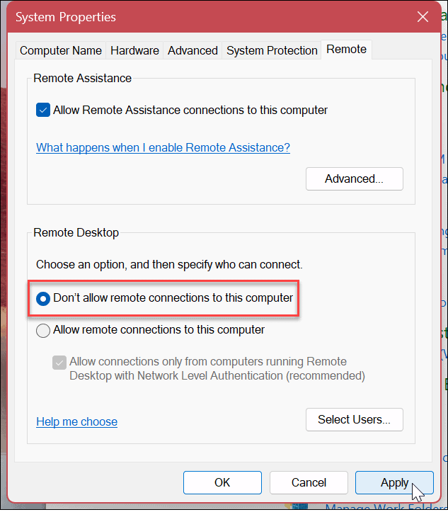 Poista etätyöpöytä käytöstä Windows 11:ssä
