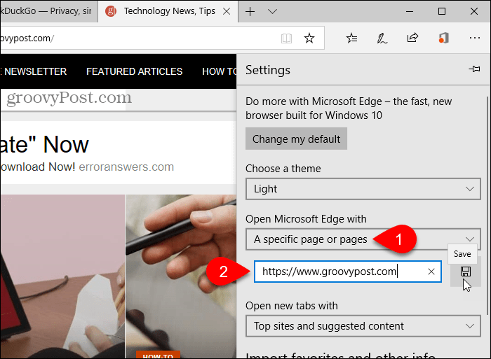 Tallenna URL-osoite Open Microsoft Edge with option kanssa