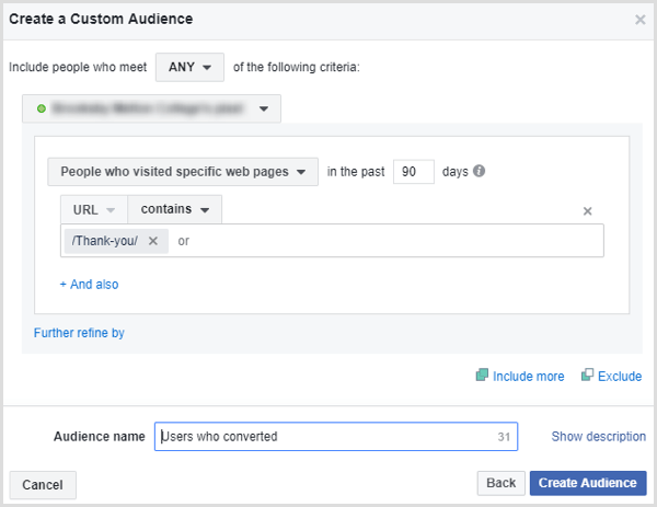 facebook luo mukautetun yleisön ihmiset, jotka lähettivät lomakkeen
