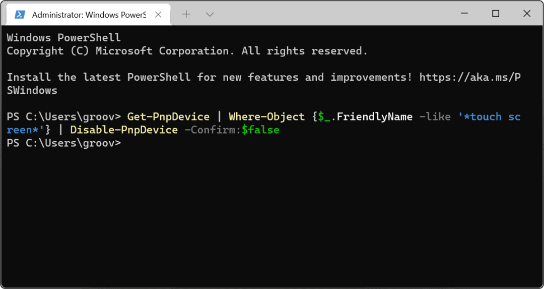 Suorita poista kosketusnäytön Windows Terminal admin käytöstä