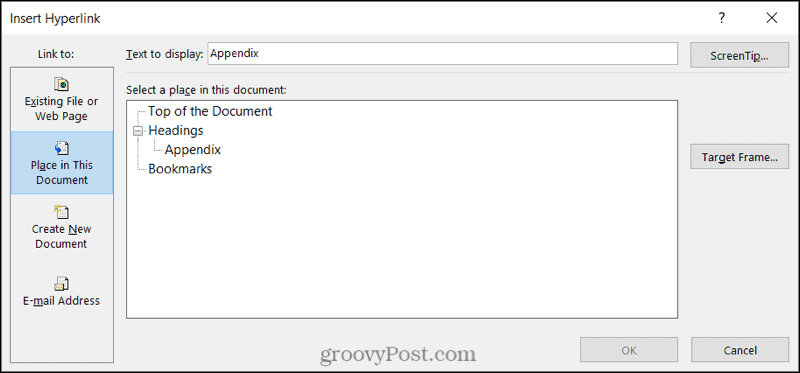 Linkki asiakirjan sijaintiin Wordissa Windowsissa