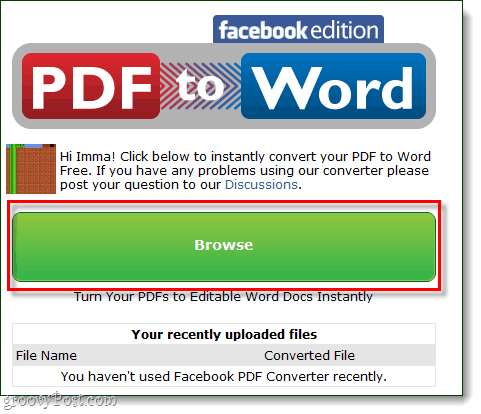 PDF to word Facebook -selaimeen