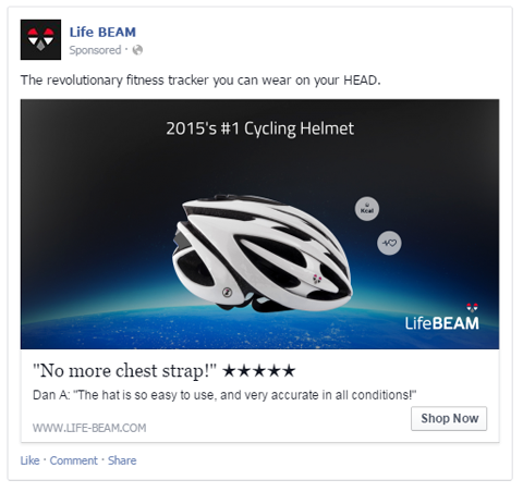 lifebeam-facebook-mainos käyttäjän tarkistuksella