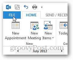 Outlook 2013 - Poista sää käytöstä kalenterissa - Napsauta tiedostoa