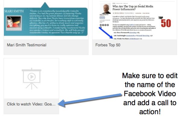 Kun lisäät Facebook-videolinkkejä profiiliisi, muokkaa otsikkoa sisällyttämään toimintakehotus videon katseluun.