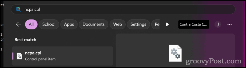 Avaa Network Control Panel -sovelma