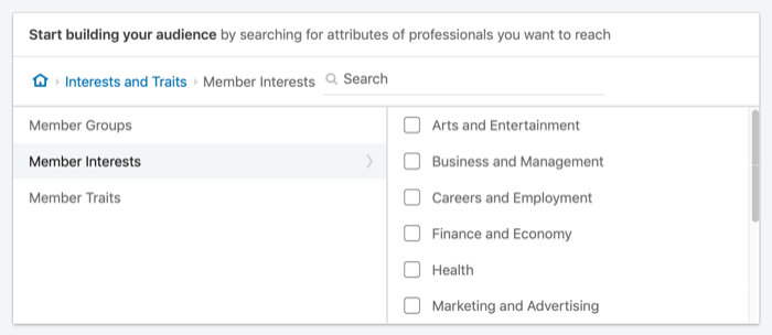 kohdista LinkedIn-mainokset jäsenten kiinnostuksen kohteiden mukaan