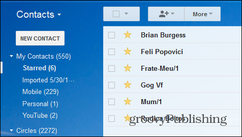 Gmail-tähtiyhteystiedot tähdellä merkitty