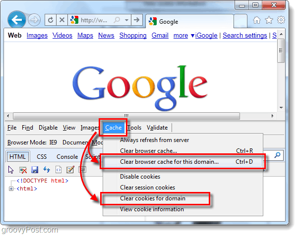 Kuinka tyhjentää Internet Explorer 9 -välimuisti ja evästeet yksittäisille sivustoille