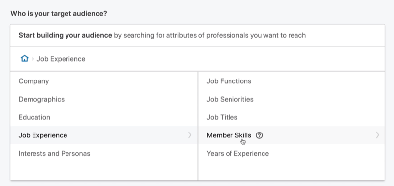 valitse LinkedIn-viestimainosten kohdistamisen jäsentaidot