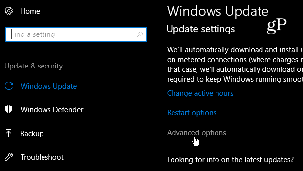 Advanced Windows 10 -päivitysasetukset