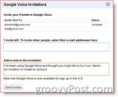 Google Voice -kutsun kuvakaappaus